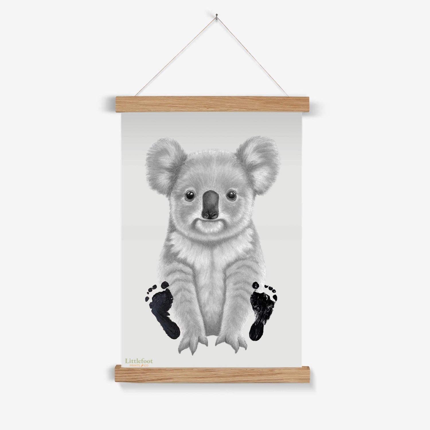 Poster of a koala with wooden frame on a white background