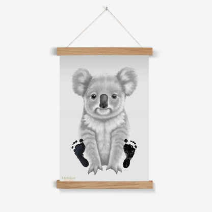 Poster of a koala with wooden frame on a white background